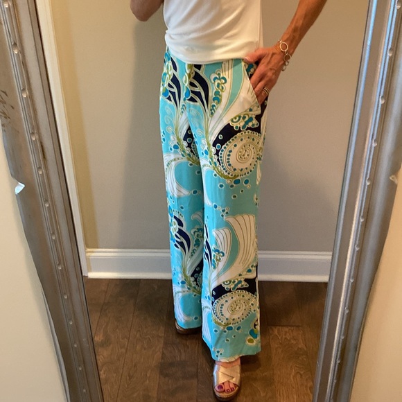 Designer Retro Print Silk Pants - Picture 5 of 11